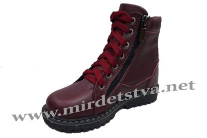 Бордовые зимние кожаные ботинки для девочек Tops ЗД-735Н