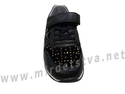 Черные кроссовки со стразами на липучке для девочек B&G DR19-03