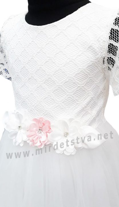 Ажурное белое платье с длинной пышной юбкой для девочки Helena Kids РЦ