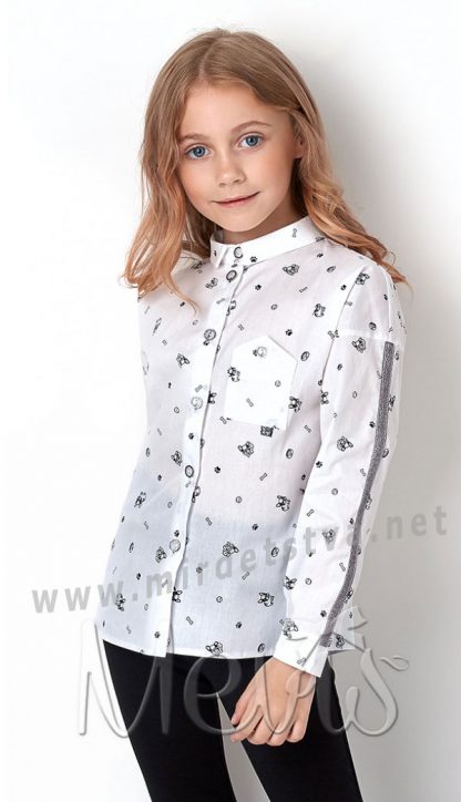 Детская хлопковая белая блуза с отложным воротничком в школу Mevis 2899-01