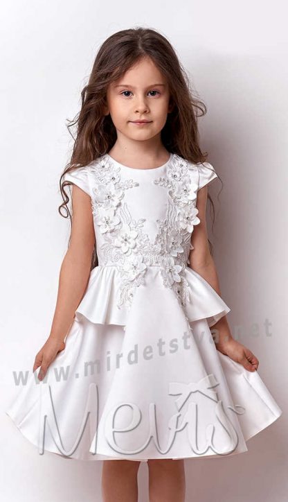 Белое нарядное платье с баской Mevis 3066-03
