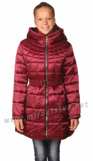 Красивое приталенное пальто деми с капюшоном девочке Nestta Max Mara бордо