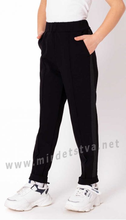 Черные брюки с высокой посадкой для девочки в школу Mevis 3742-02