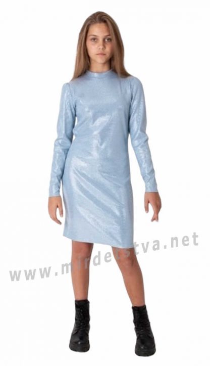 Голубое подростковое трикотажное платье в рубчик Mevis 4063-03