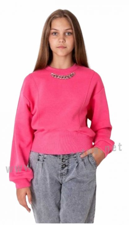 Модный подростковый розовый джемпер с начесом Mevis 4023-01