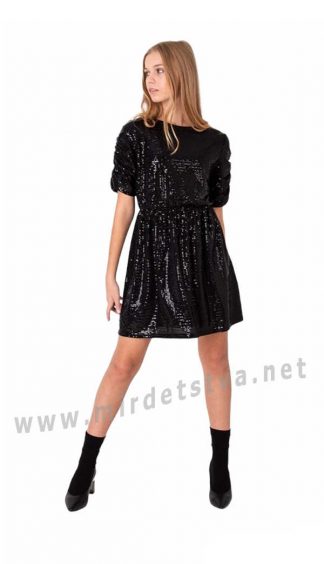 Блестящее черное платье для девочки — подростка Mevis 4047-03
