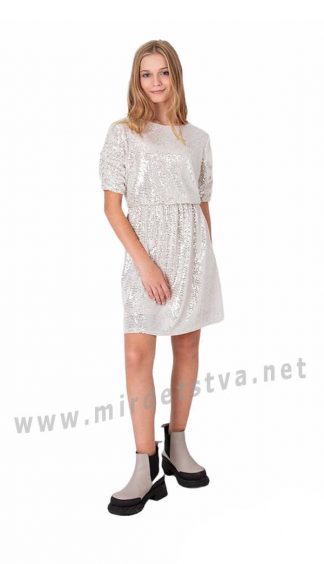 Нарядное подростковое платье бежевого цвета Mevis 4047-02