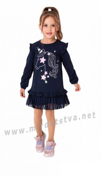 Трикотажное платье с единорогом на девочку Mevis 3933-04