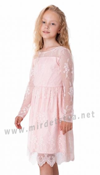 Нежное гипюровое детское платье пудрового цвета Mevis 4048-01