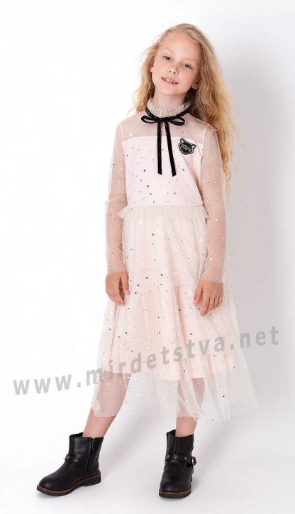 Пышное праздничное детское платье цвета пудры для девочки Mevis 4040-01