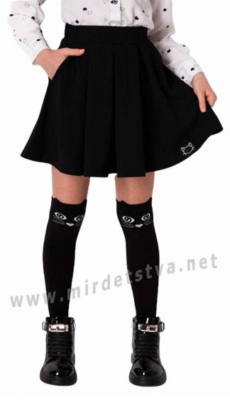 Черная детская трикотажная юбка на резинке на девочку Mevis 4238-02