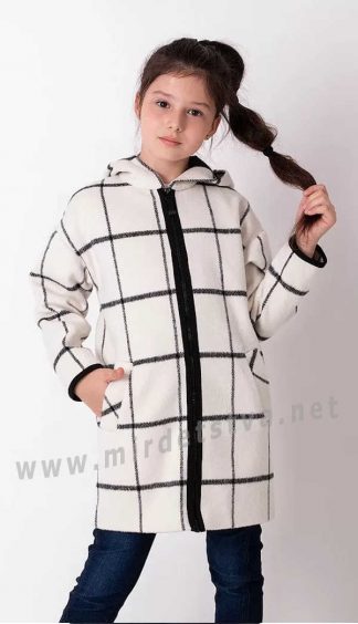 Детское демисезонное пальто молочного цвета в клетку на девочку Mevis 3480-03