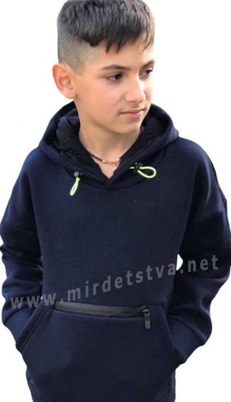 Синее подростковое худи на флисе для мальчика Kidzo 146456