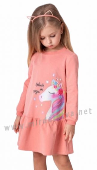 Трикотажное персиковое платье с длинным рукавом на девочку Mevis 4301-02