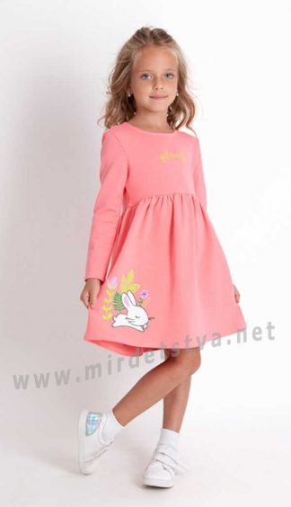 Трикотажное теплое коралловое платье для девочки Mevis 3877-02