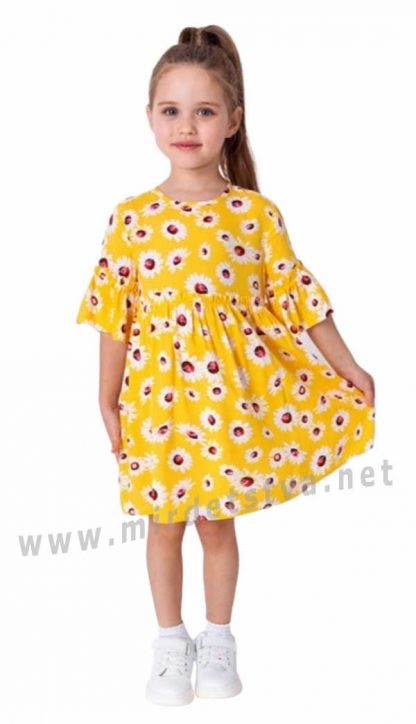 Желтое платье из штапеля для девочки Mevis 4270-02