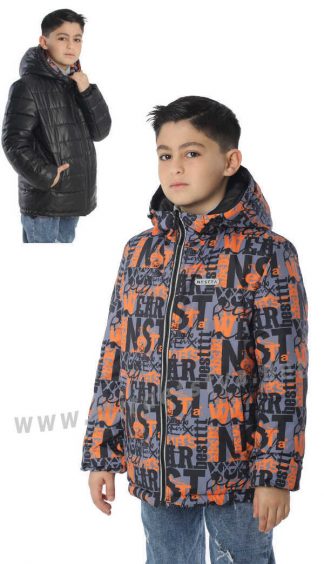 Детская демисезонная двусторонняя куртка на мальчика оранжевая черная Nestta Phill