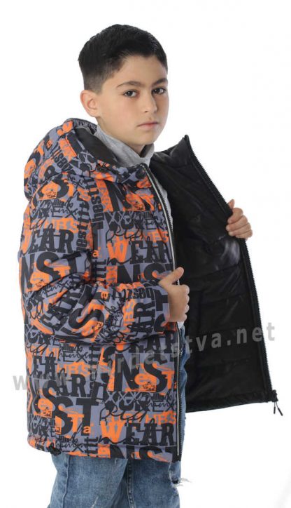 Детская демисезонная двусторонняя куртка на мальчика оранжевая черная Nestta Phill