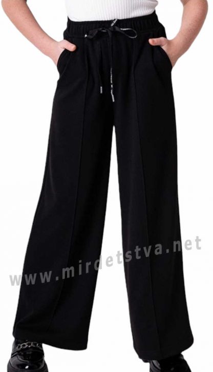 Детские черные трикотажные брюки палаццо на девочку Mevis 4240-02