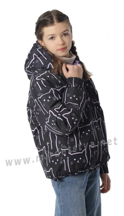 Двусторонняя детская демисезонная куртка для девочки черная сиреневая Nestta Mika