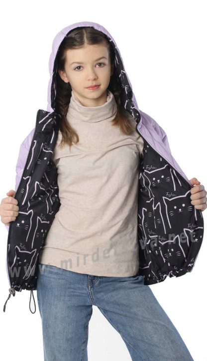 Двусторонняя детская демисезонная куртка для девочки черная сиреневая Nestta Mika