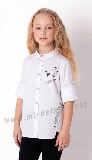 Белая школьная рубашка для девочек Mevis 3814-01